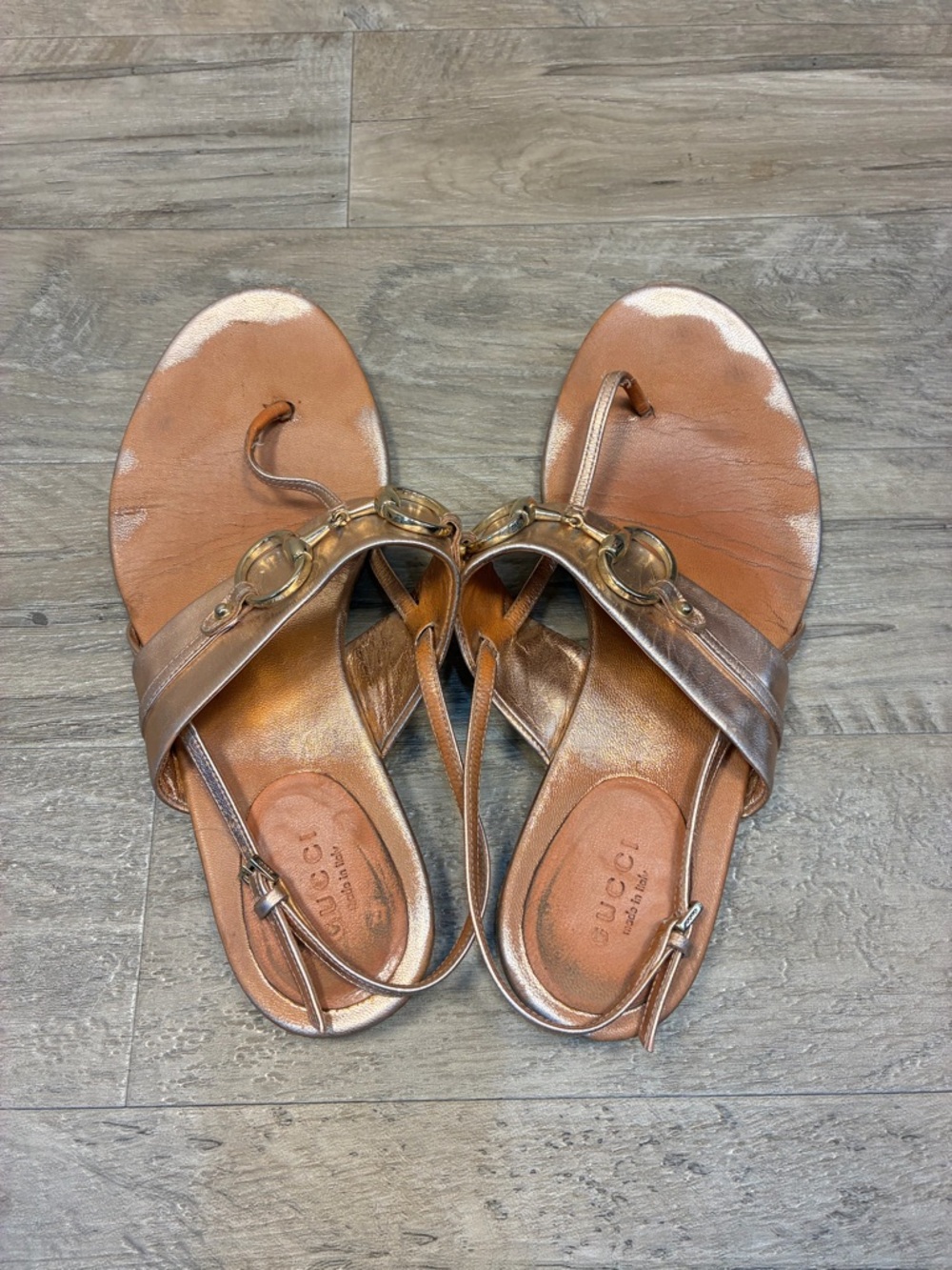 Gucci Italy Horsebit Thong Slingback Rose Gold Sandals - Picture 5 of 15